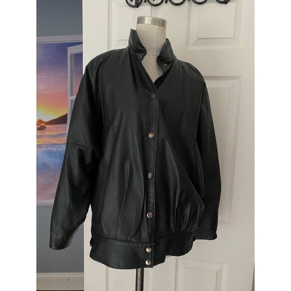 Vintage Miss Astor black leather jacket fits M/L - Picture 1 of 7